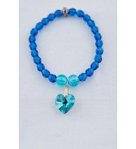 Adzo Designs blue glass bead with blue heart shaped pendant on stretch